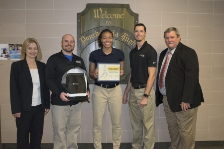 Jazmyn Woman with, from left, Lady Waves Head Basketball Coach Patricia Landaiche, North Oaks Sports Medicine Head Athletic Trainer/Supervisor Matthew Rabalais and Athletic Trainer Nick Owens, and Ponchatoula High School Principal Danny Strickland.